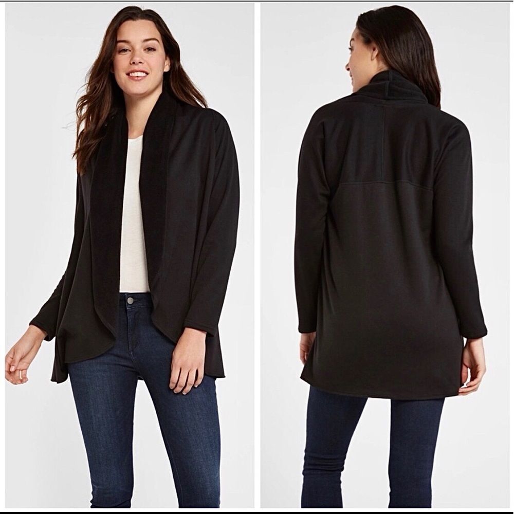 Drew Morrison Cozy Cardigan Fleece Lined Jacket Black shawl collar XS